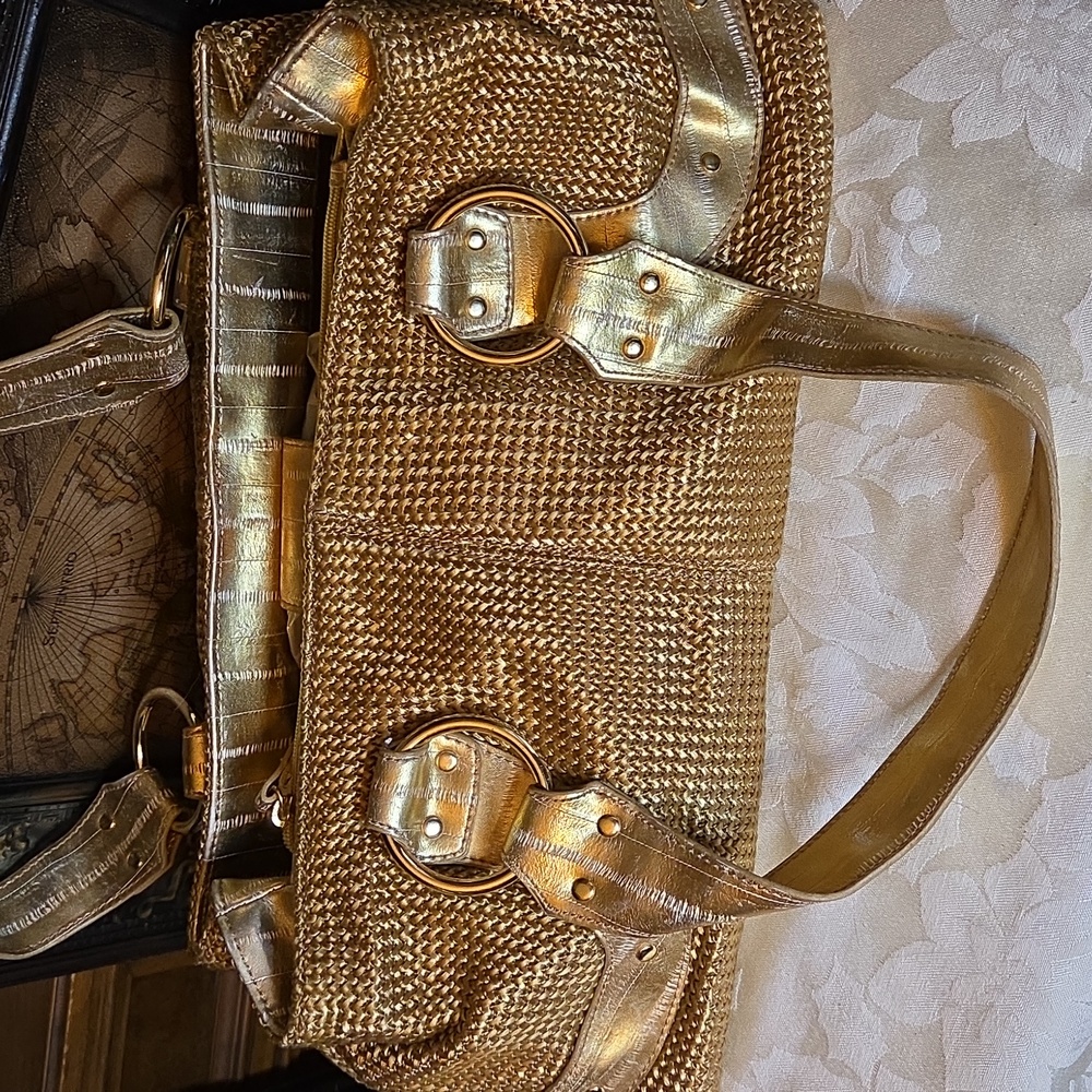 Gold Leather & Fabric Purse